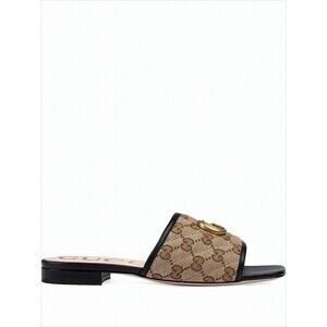 Gucci Beige Monogram Canvas Mules - NWT